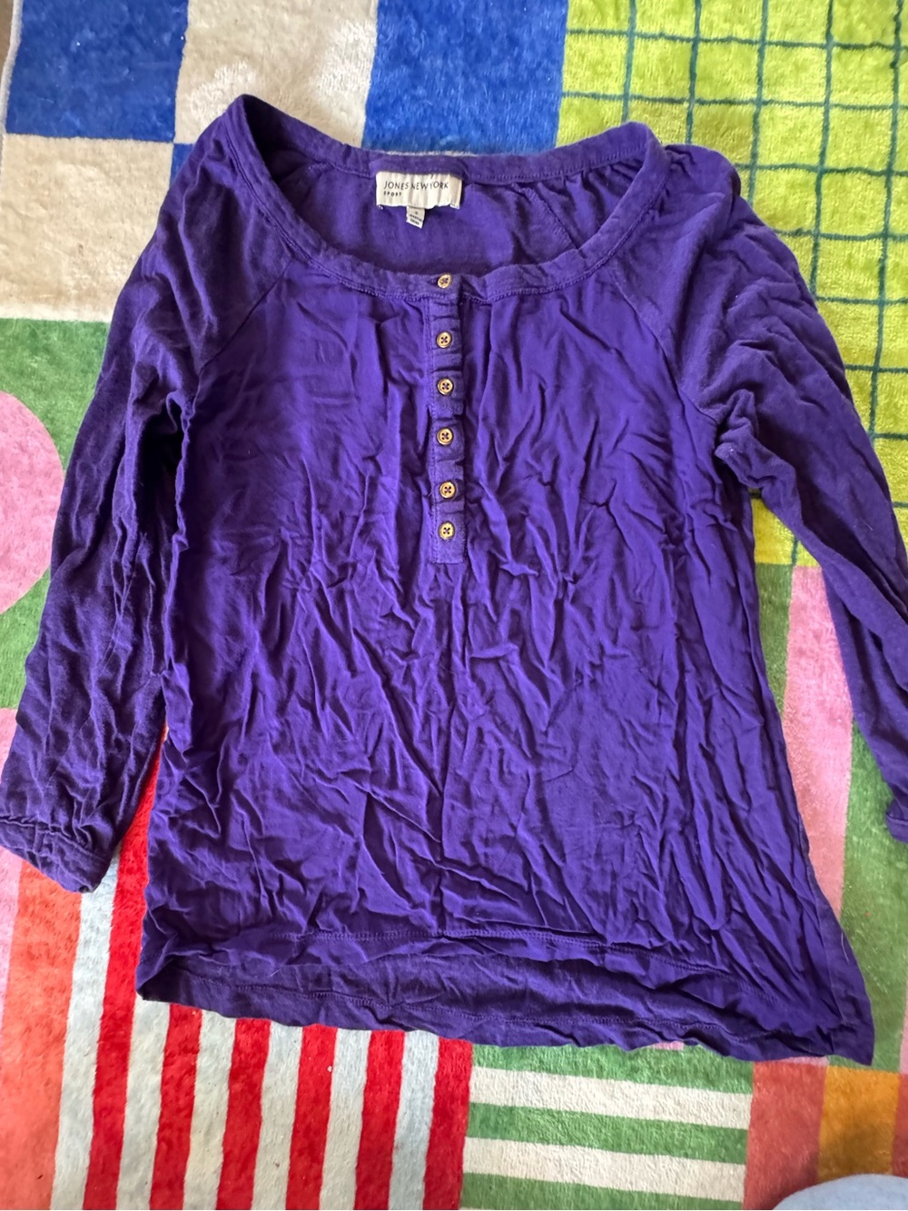 Jones New York Purple Long-Sleeve Henley Top